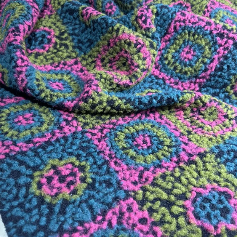 

Lamb Wool Jacquard Warm Knitted Wool Fabric Fluffy Thickened Autumn Winter Coat Vest Fabrics for Diy Sewing Clothing Cloth