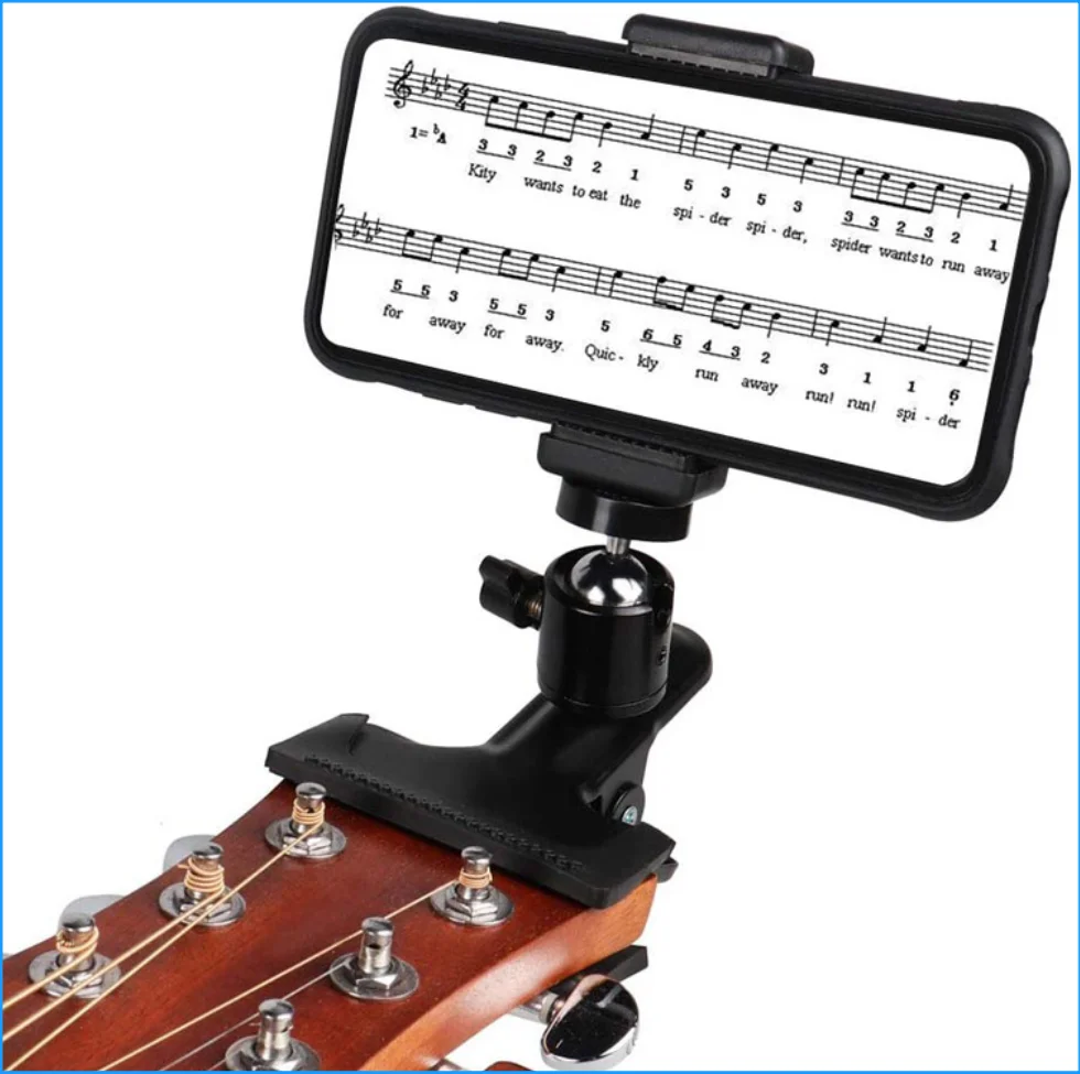 Gitarrenkopf-Clip, Handyhalterung, Live-Übertragungshalterung, Stativ-Clip-Kopf für Mobiltelefone, Action-Kameras
