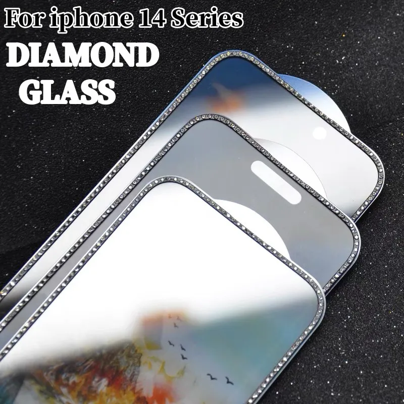 Screen Protector Tempered Glass For iphone 14 Pro Max 14 Plus 3D Stereoscopic Diamond Inlaid Anti peeping Matte 4K HD 14 Glass