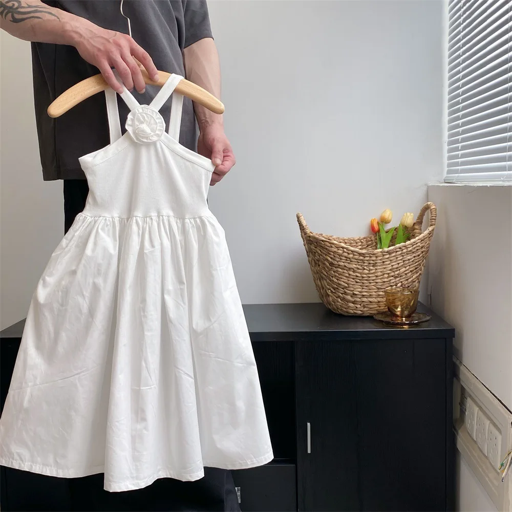 

Летнее платье без рукавов для девочек 2025 года — белый сарафан трапециевидной формы принцессы во французском стиле для детей ясельного возраста