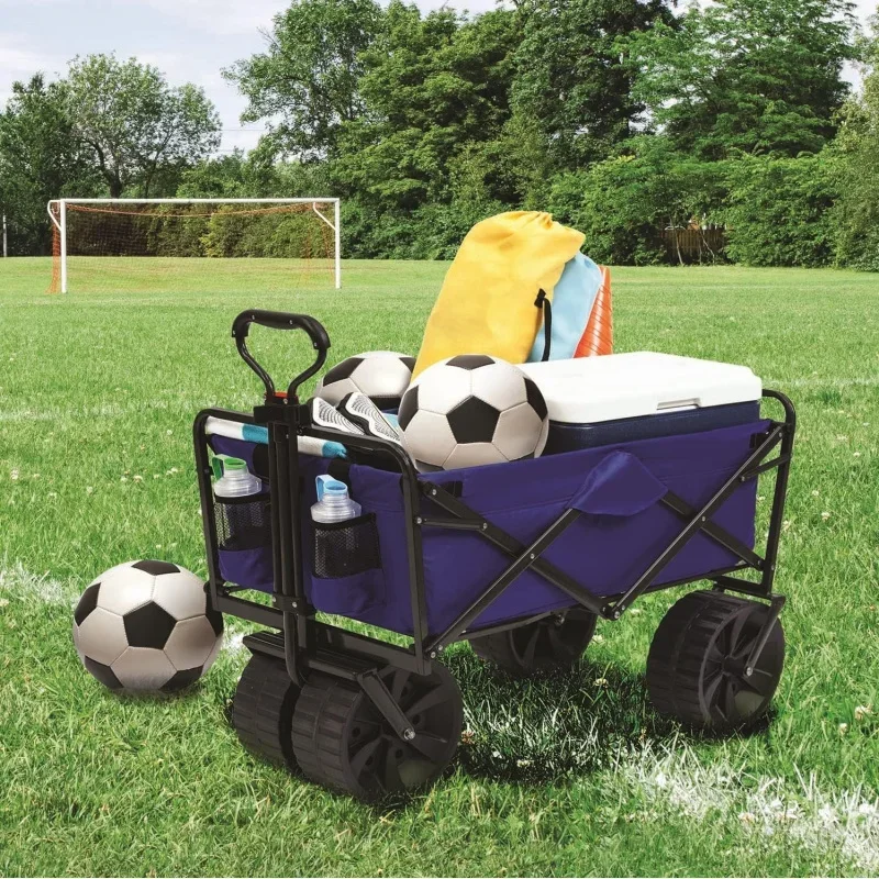 Heavy Duty Collapsible Folding Utility Beach Wagon Cart, Blue/Black