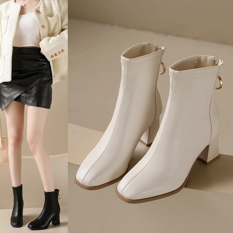 

Women New 2025Autumn Winter Fashionable and Versatile High Heel Mid-Calf Ladies Boots Square Toe Winter Boots