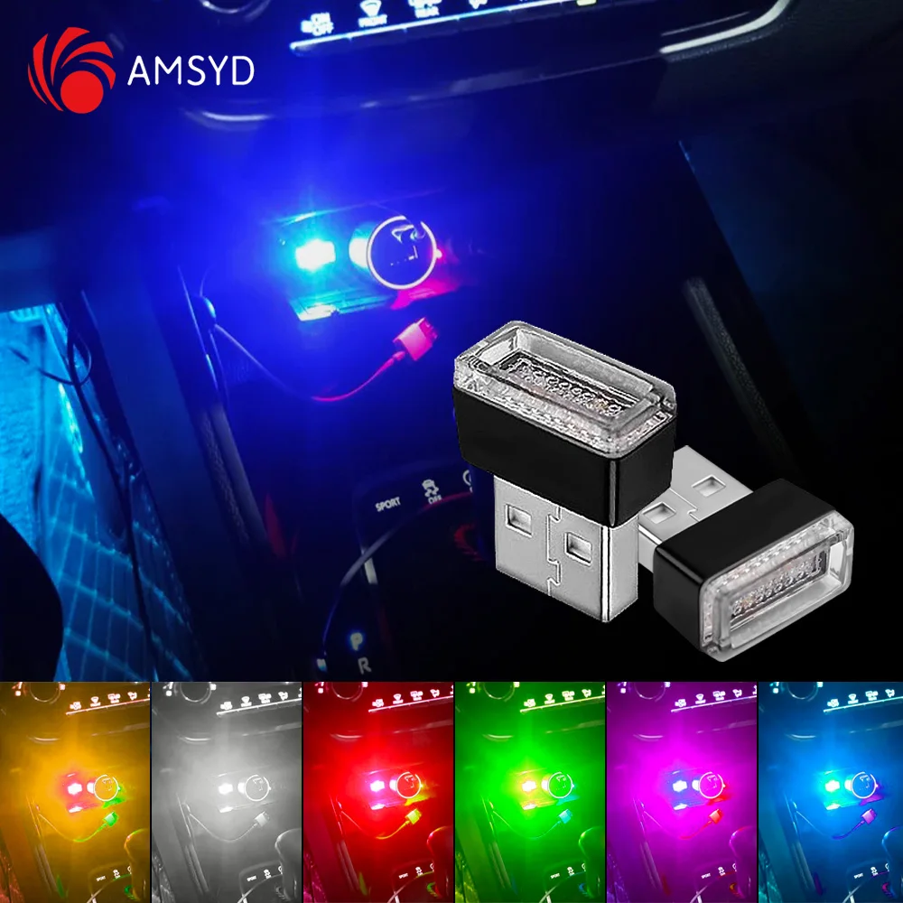 2PCS Mini USB LED Car Light Auto Interior Atmosphere Light Emergency Lighting Light PC Auto Colorful Decorative Lamp