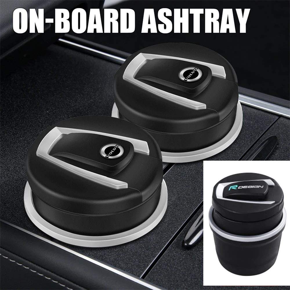 Car Ashtray With Cover LED Portable Ashtray Cup Interior Storage For Volvo Rdesign V40 V50 S40 S80 XC60 S90 XC90 XC40 C40 V90