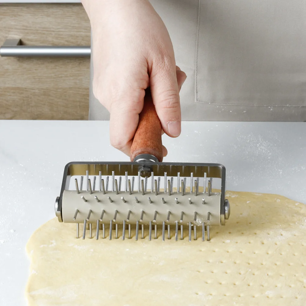 

Pizza Rolling Pin Dough Docker Roller Pastry Needle Wheel Griddle Spatula Hole Puncher Squeezer Tool