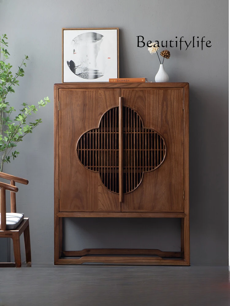 

New Chinese Style Hall Cabinet Zen Black Walnut Home Entrance Cabinet Modern Simple Home Locker