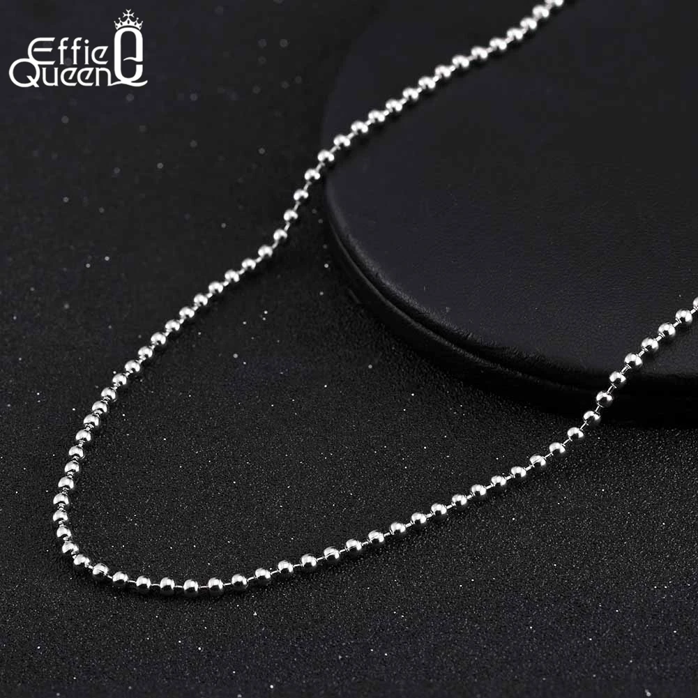 Effie Queen Real 925 Sterling Silver 2mm Ball Beads Chain Necklaces 40-60cm Simple Dainty DIY Beaded Chain Choker Unisex SC24