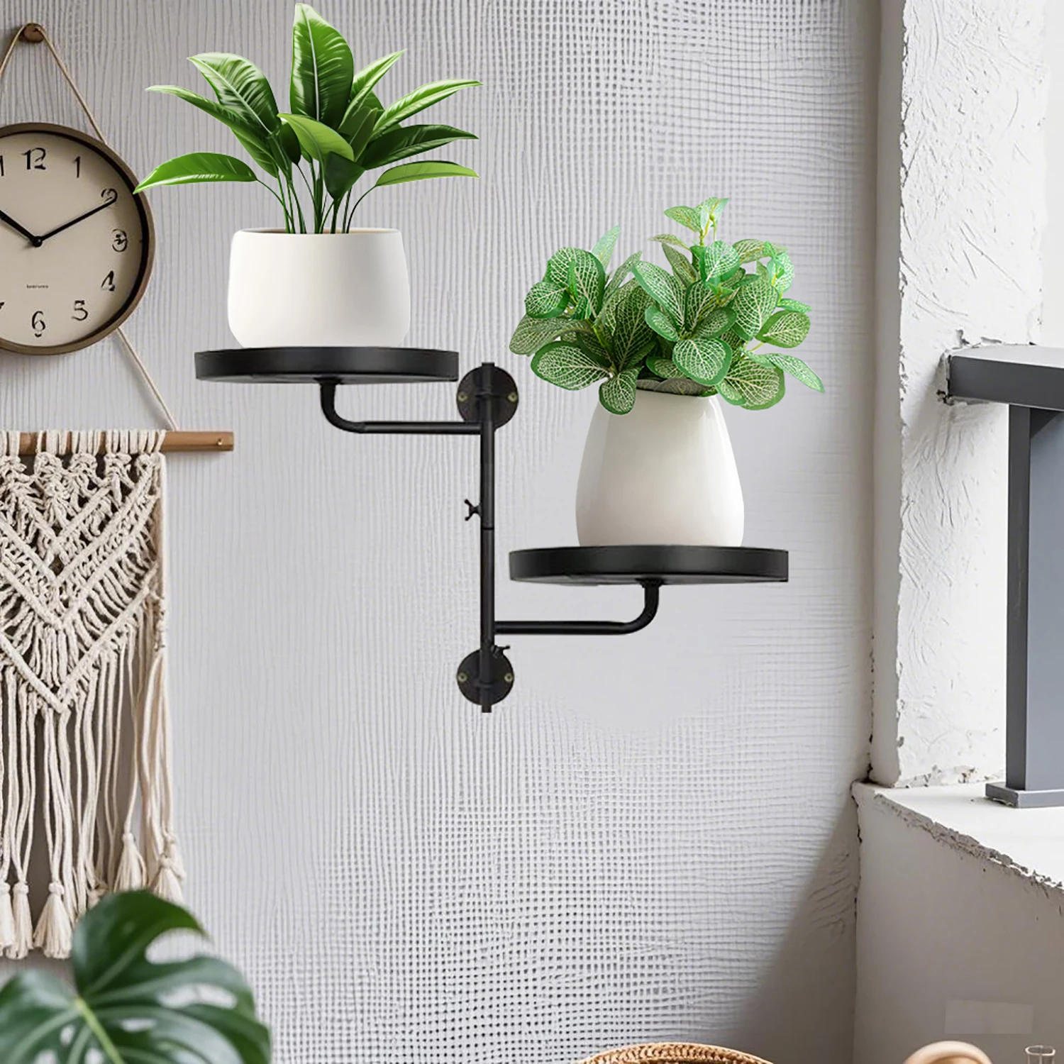 Wall-Mounted Double-Layer Rotating Flower Stand Suitable for Various Indoor and Outdoor Settings Saving Space