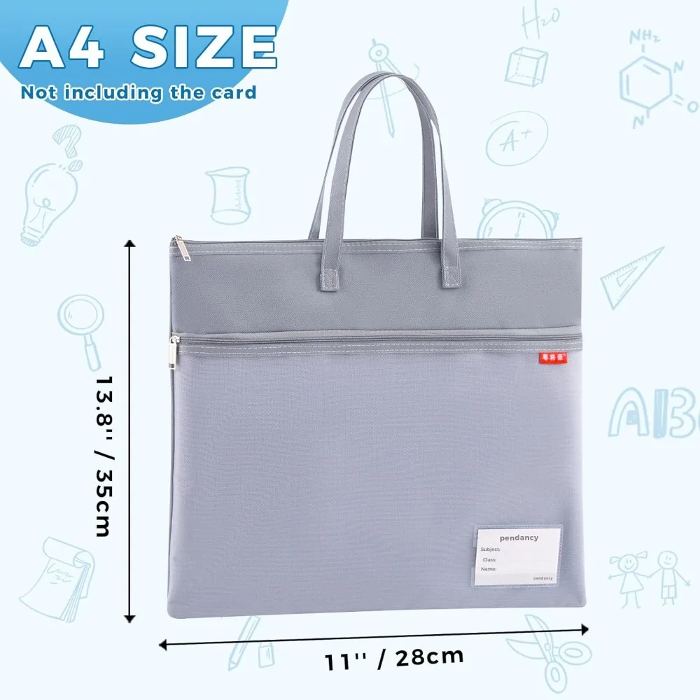 펜던시 메쉬 지퍼 파우치 A4 사이즈, 손잡이가 있는 대형 이중 포켓 방수 파일 가방, 11x13.8인치 접이식 문서 보관함