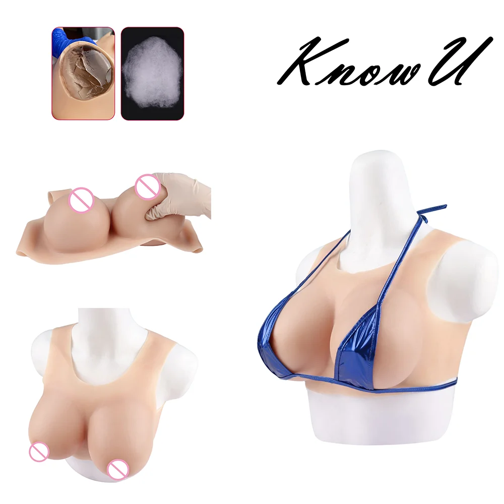 

KnowU D Cup Round Neck Normal Size Cosplay Silicone Breast Forms Short Styles Artificial Chest For Transgender