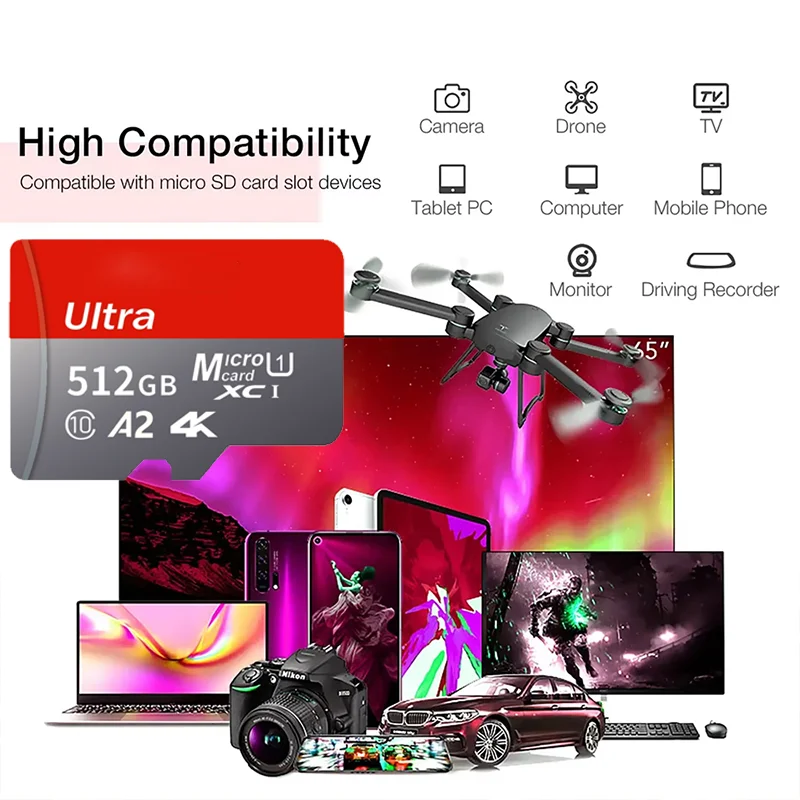 NEW High Speed Micro SD Memory Card 2TB 1TB 4K Full HD Video Compatible with Phone GoPro Action Camera 128GB 256GB 512GB - view 4
