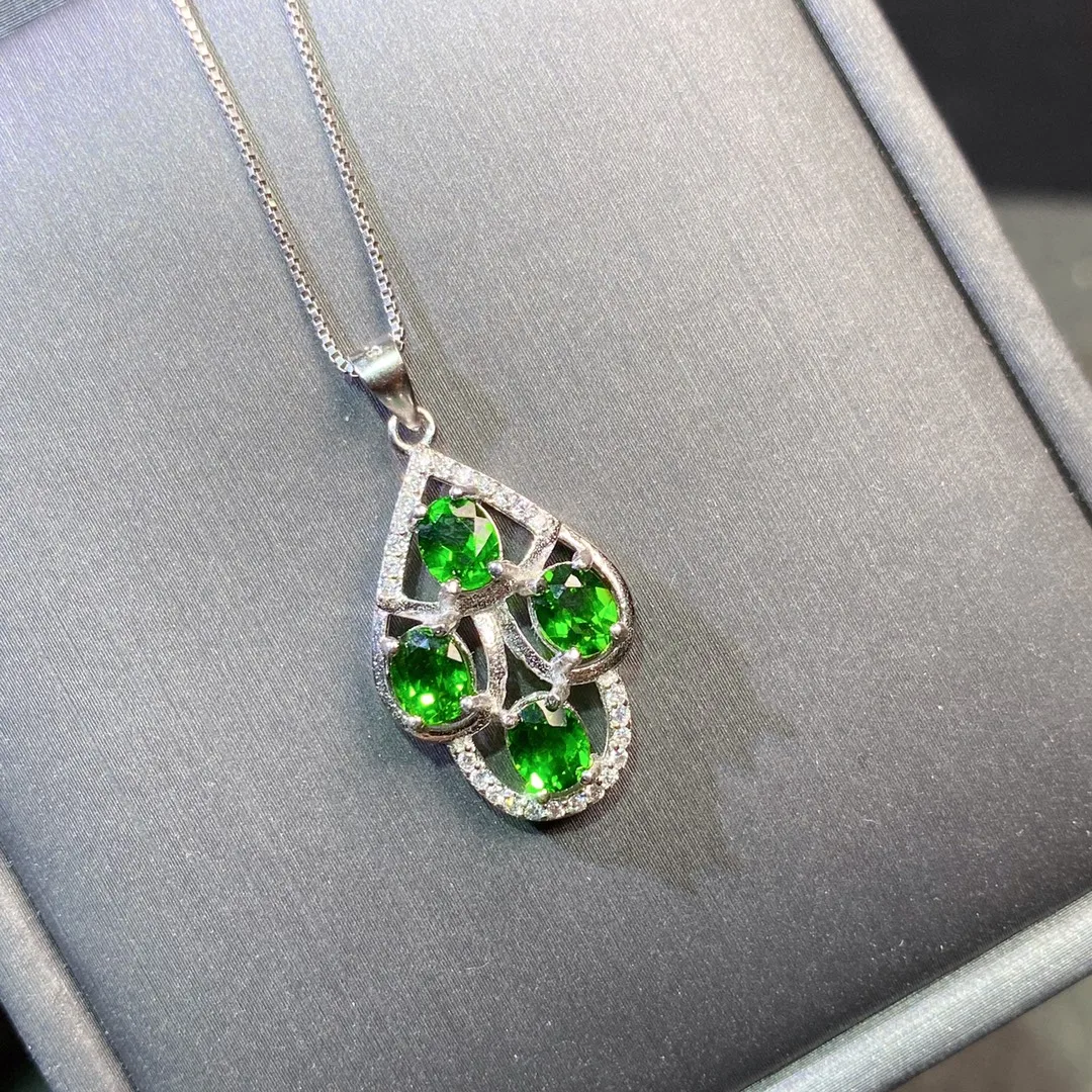 

SHILOVEM 925 sterling silver Natural Diopside pendants classic fine Jewelry women wedding gift wholesale cz0405778agt