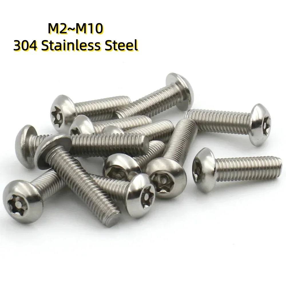 100-2PCS M2~M10 304 Stainless Steel Tamper-Resistant Six Lobe Torx Button Round Head Screw with Security Pin
