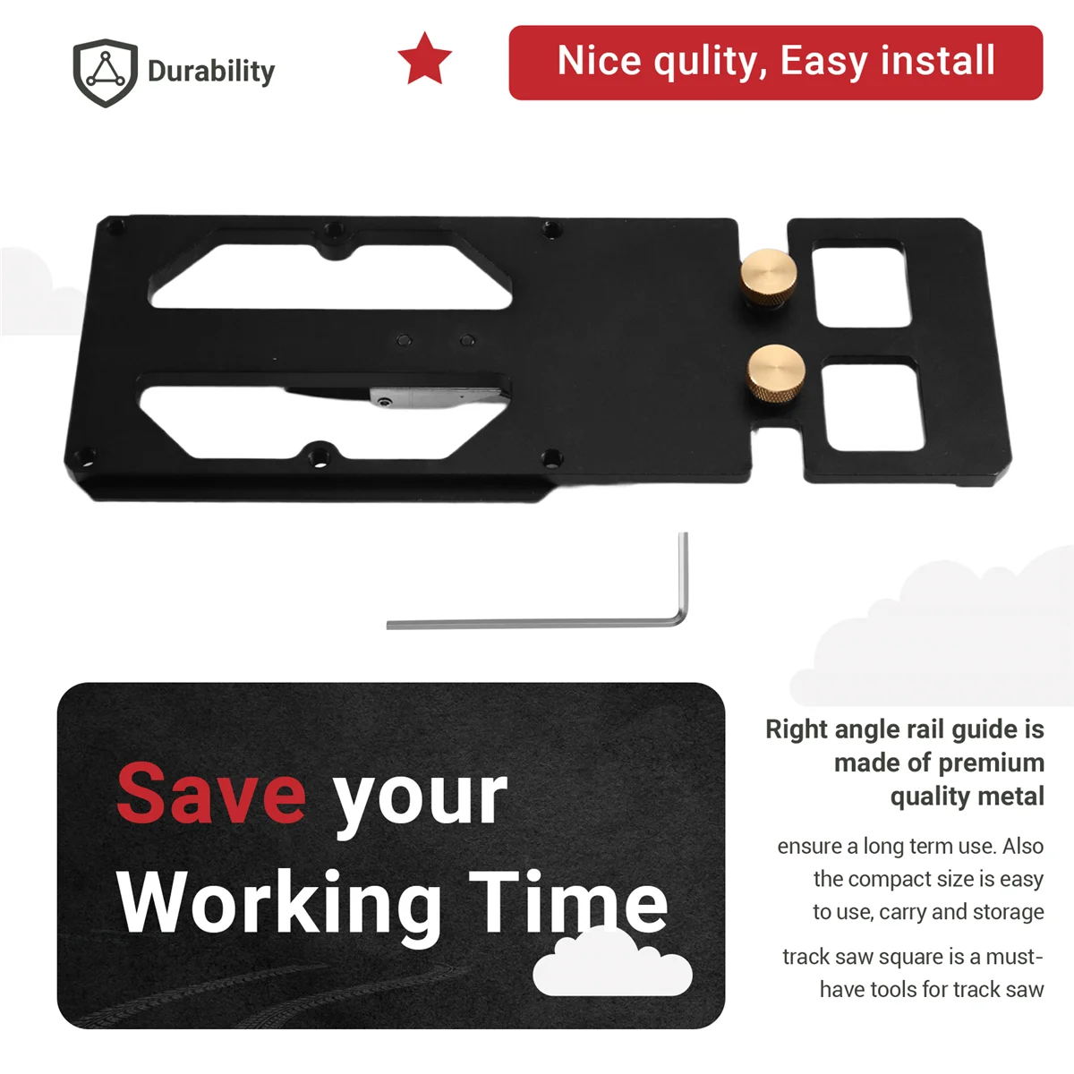 BAAQ Compact Guide Rail Square with Edge Support Track Saw Square Track Saw Rail Square Guide 90 Degree Right Angle Guide