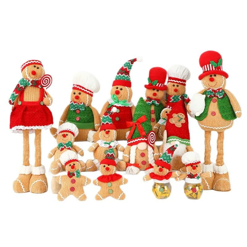 Christmas Decoration Gingerbread Man Ornaments Luminous Biscuit Man Red and Green Pointed Hat with Light Doll Pendant