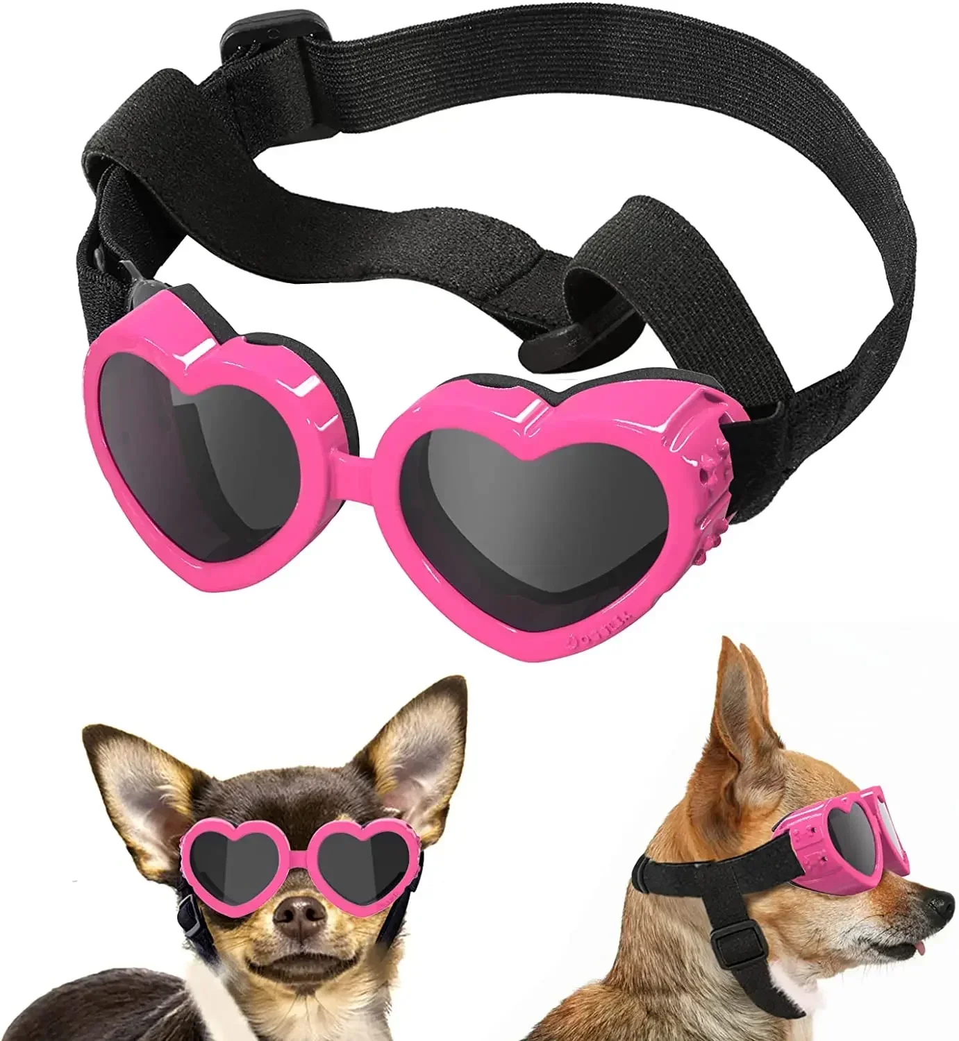 Small Dog Sunglasses UV Protection Goggles Eye Wear Protection with Adjustable Strap Doggy Heart Shape Anti-Fog Sunglasse