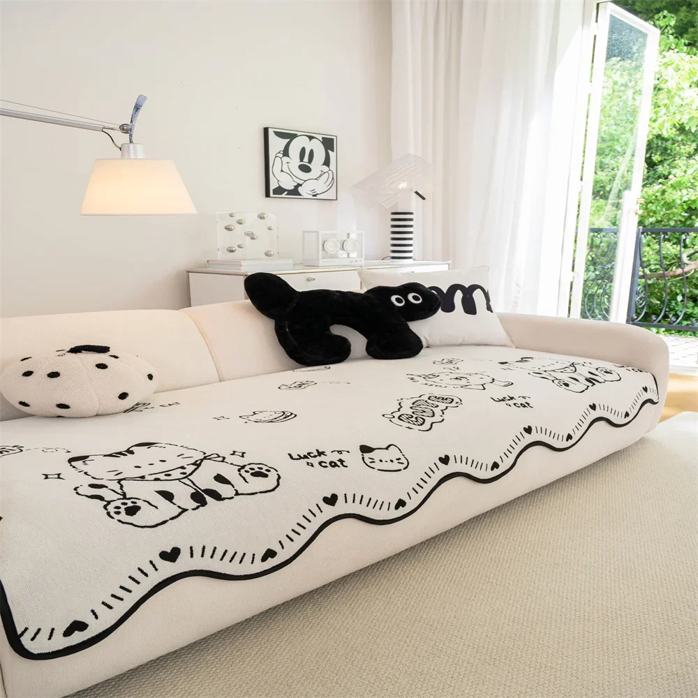 Retro Chenille Sofa Cushion Cover Universal Non-Slip Fixed Straight Row All-Seasons Slipcover for Home Comfort