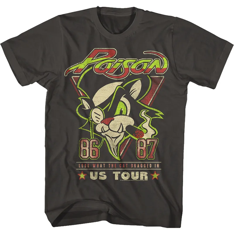 1986 Look What The CatTour Poison Retro Band Black Cat Print T-Shirt T-shirt