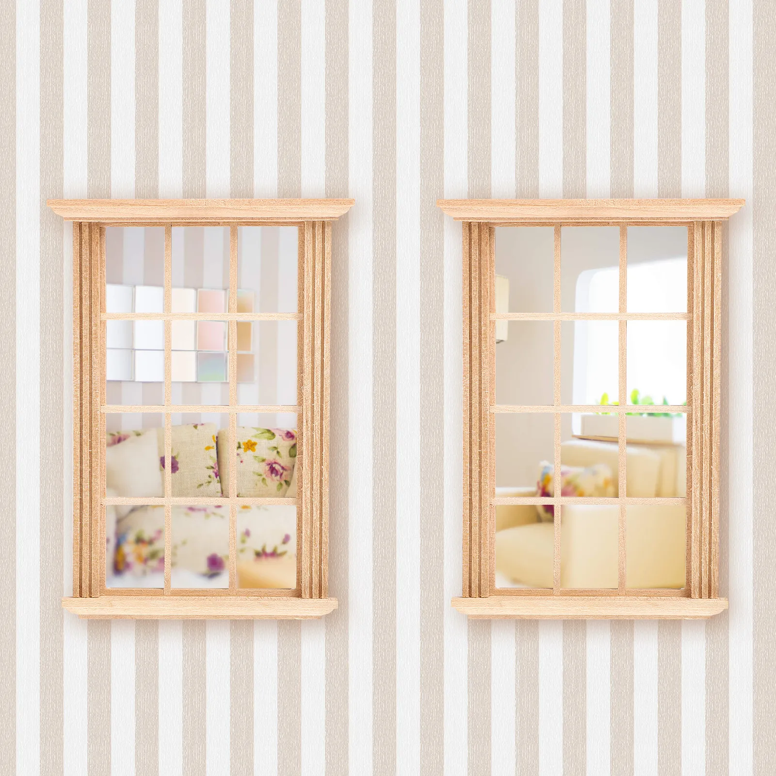

2Pcs Miniature Window Frame Decorative Ornament Kids Birthday Gift Mini Furniture Pretend Play Micro Landscape