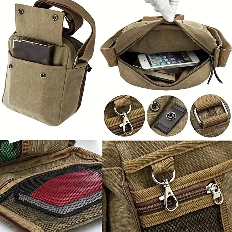 Vintage Design Square Bag, Zipper All-Match Travel Storage Bag, Casual Crossbody Bag Fashionable Men\'s Casual Crossbody Bag