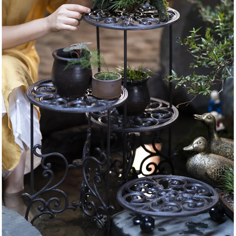 Soggiorno in piedi Bonsai telaio 2 strati mensole per piante in ghisa balcone creativo vaso di fiori sgabello scava fuori mensola decorativa