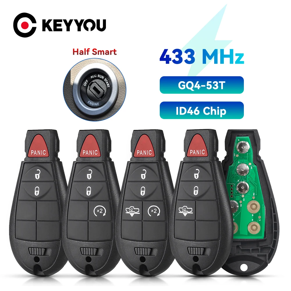 KEYYOU Remote Car Key Half Smart for For Dodge Caravan RAM 1500 2500 3500 4500 2013-2018 433/434mhz PCF7961A/ 46 Chip GQ4-53T