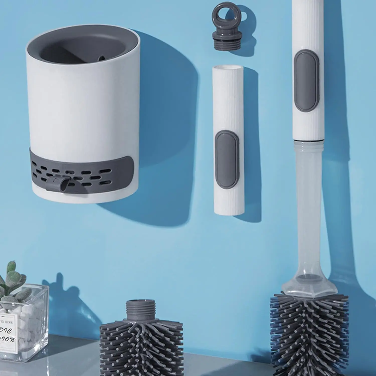 

Набор туалетных щеток Щетка для туалета с распылителем воды Настенный Силиконовая щетка для унитаза Держатель щетки для унитаза для Квартира фургон