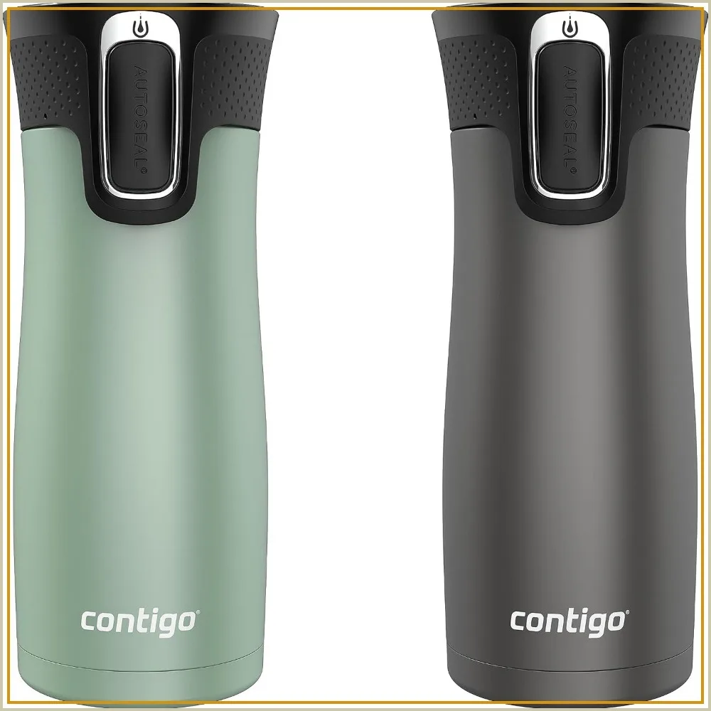 

16oz Insulated Stainless Steel Travel Mug 2-Pack, Leak-Proof & Spill-Proof, Hot 5H/Cold 12H, One-Handed Operation