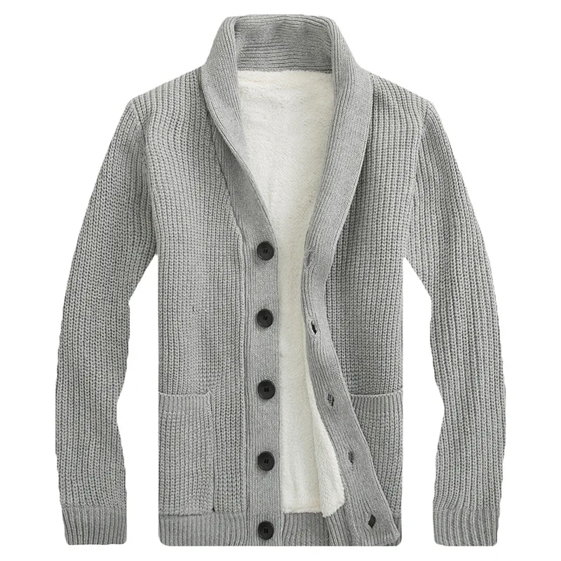 SHiONFA Men's Thickened Sweater Jacket Long Sleeve Fleece Warm Cardigan Single Breasted Lapel Casual Coat for Autumn Winter