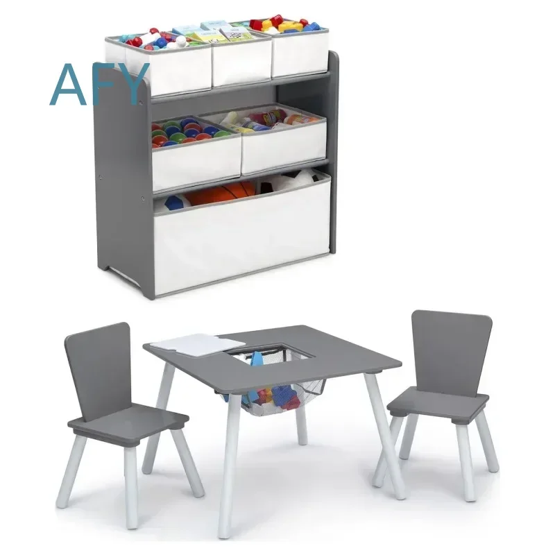 Premium 4-Piece Toddler Playroom Set for Kids Desk Chair Table Storage for Preschool Nursery Room Home Schooling Learning