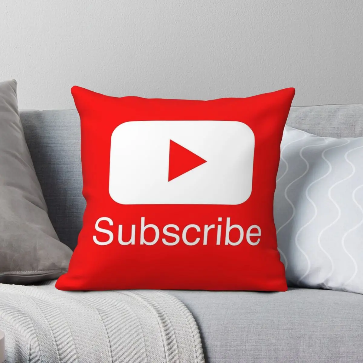 YouTube Subscribe Play Button Pillowcase Polyester Linen Velvet Pattern Zip Decor Pillow Case Room Cushion Cover