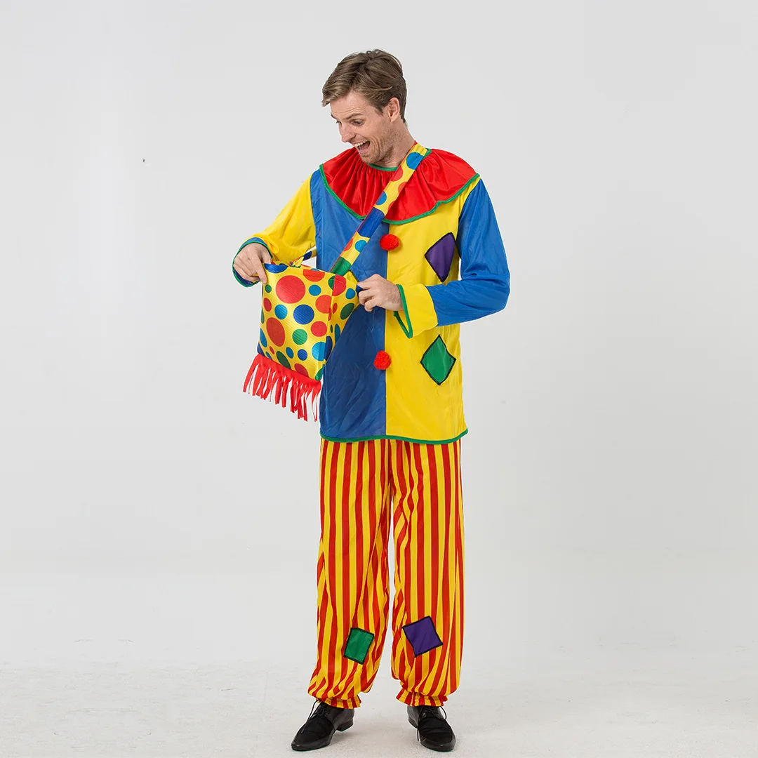 Adult Jumpsuit Clown Cosplay Costume Stage Performance Suit Carnival Fiesta Circus Party Clown Clothing 3Pcs Set Role-playing