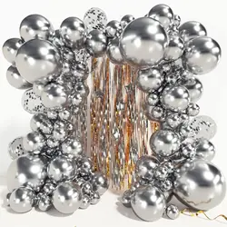 83 Pcs/Set Metallic Silver Balloons Latex Balloons Party Balloon Kit for Birthday Party Baby Shower Wedding Holiday Decoration