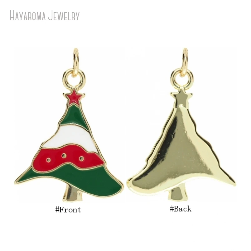 

10Pcs Enamel Plant Tree Wholesale Gold Color Metal Copper Pendant Christmas Jewelry Charms