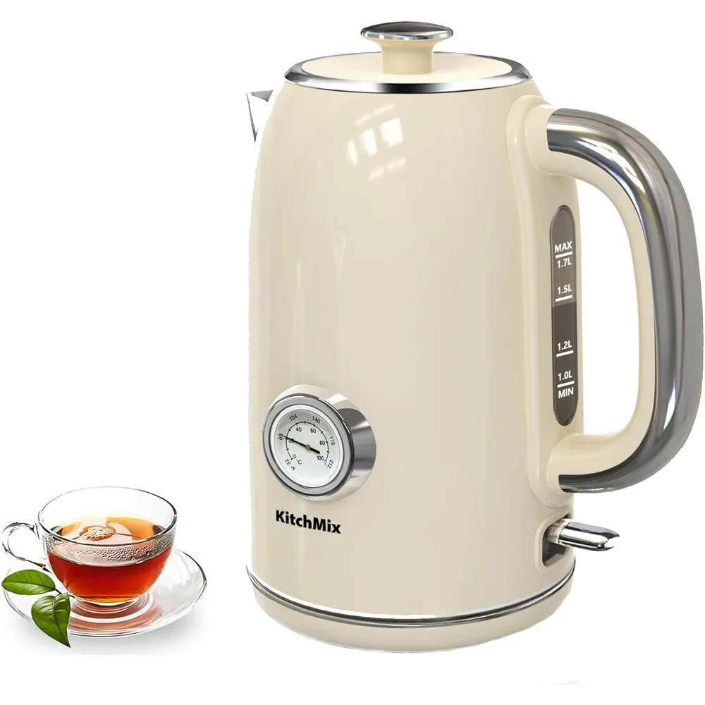 

Электрический чайник из нержавеющей стали 1500 Вт, емкость 1,7 л, с датчиком температуры, автоматическим отключением и защитой от выкипания, Cool Touch H