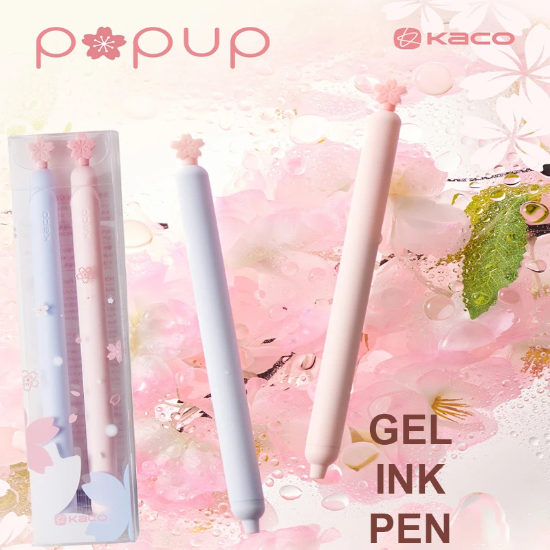 KACO 2pcs Sakura Gel Pen Set Double Ball ST Tip Side-pressed Decompression Signature Pens, Limited Romantic Aesthetic Stationery