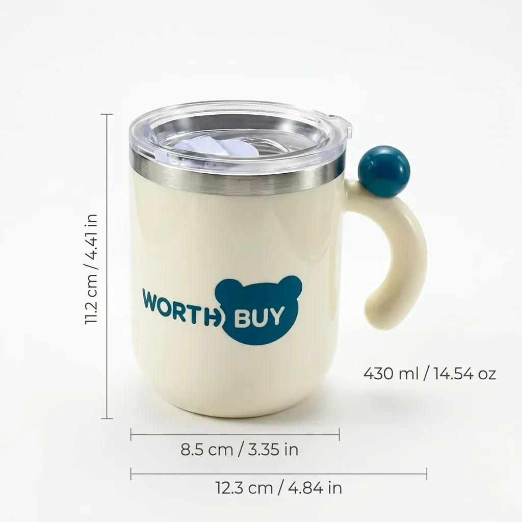 Leuke geïsoleerde koffiemok met handvat, 430 ml, gemaakt van 316 roestvrij staal, thermische reismok, lekvrije beker met deksel, draagbaar drinkgerei.