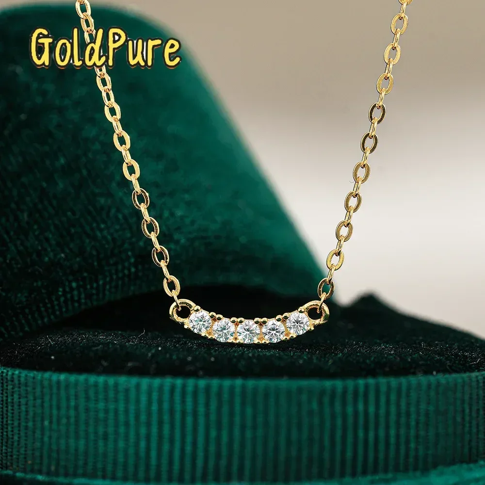 Goldpure Luxury 100% Real 18k Gold Smile Pendant Lady Moissanite Necklace