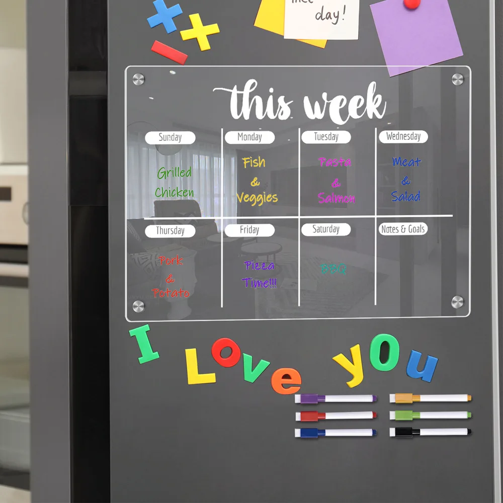 PYLV Fridge Magnet Sticker Clear Acrylic Calendar Weekly Planner Magnetic Schedule Reusable Board Fridge Message Menu Gadgets