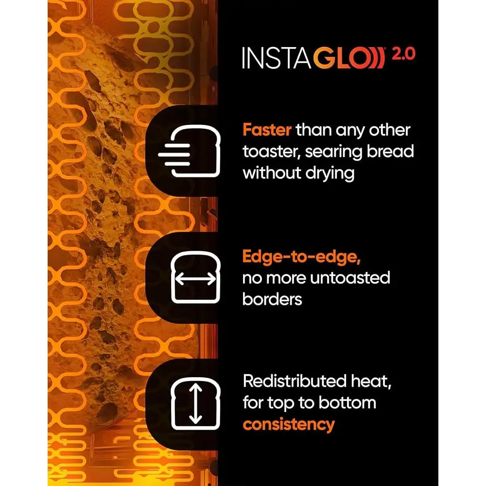 Smart Toaster 2-Slice Touchscreen Wi-Fi Connected InstaGLO Technology Fast Consistent Toasting 7 Shades Edge-to-Edge Heating
