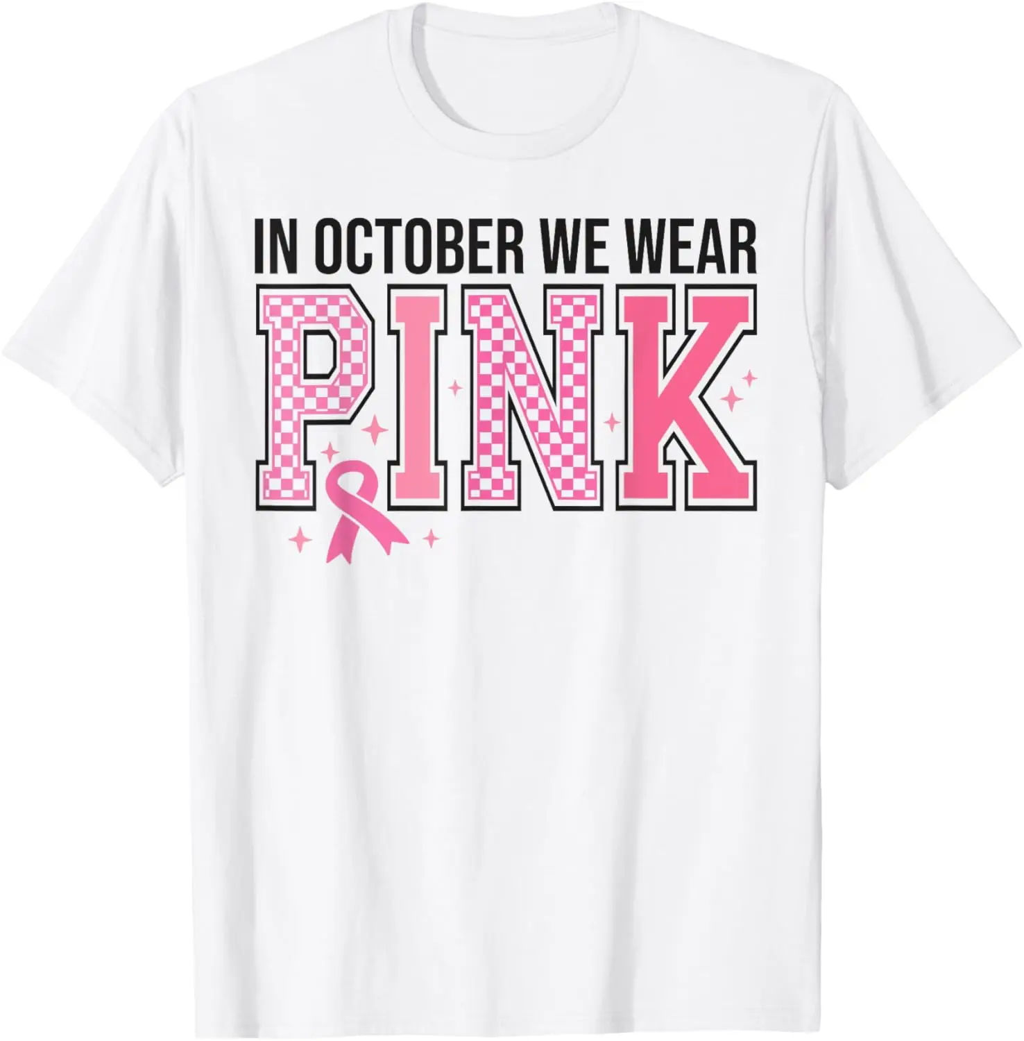 Im Oktober tragen wir ein rosa Brustkrebs-Bewusstseins-T-Shirt