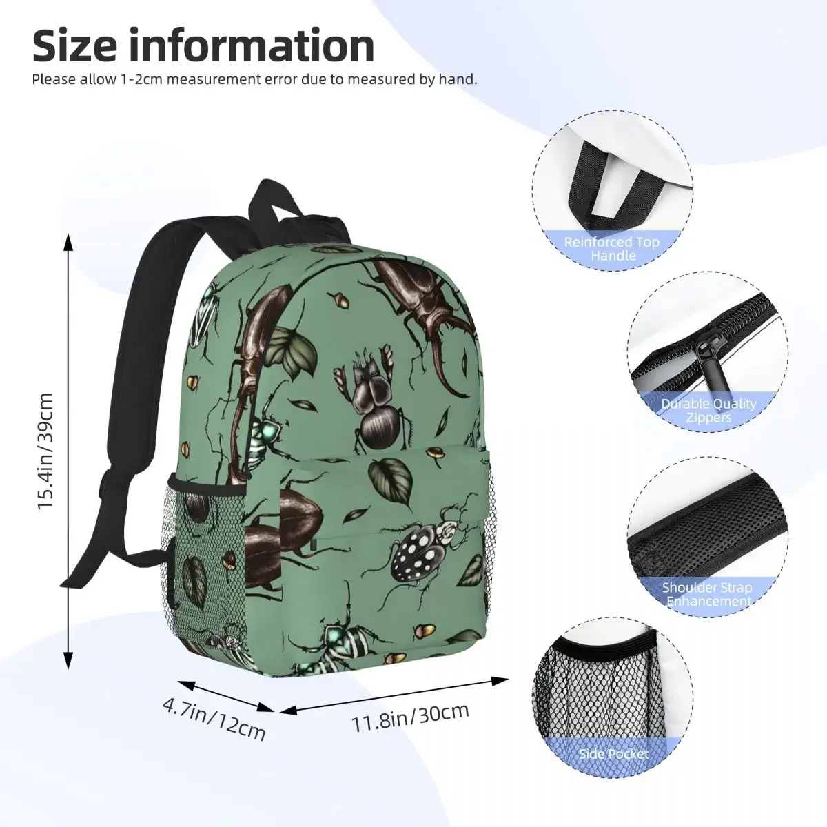 Colored Beetle Pattern - Insect Collection Backpacks Teenager Bookbag Casual Children School Bags Laptop Rucksack Shoulder Bag