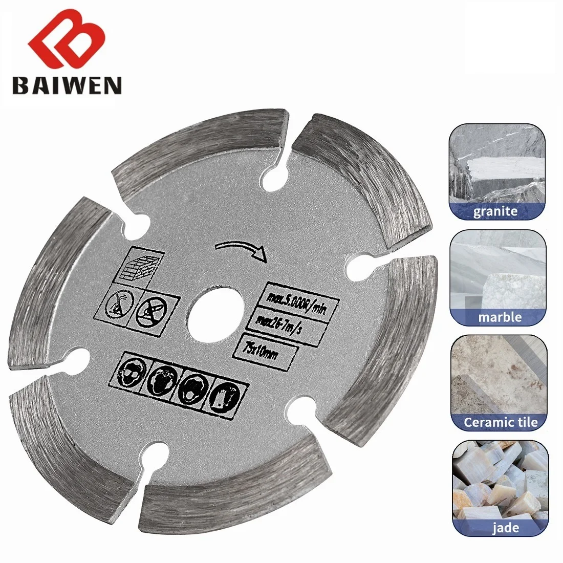 3 inch ​Diamond Blade 75mm x 10mm Segmented Diamond Saw Blades Cutting Discs for Angle Grinder Cut Stone Concrete Srick Block