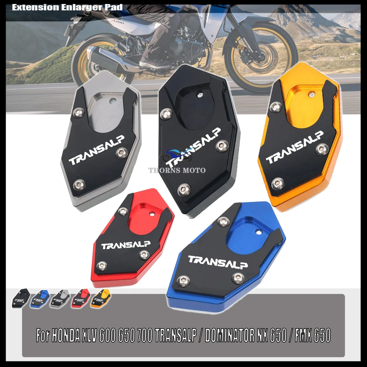 

Для HONDA XLV 600 650 700 TRANSALP/DOMINATOR NX650 FMX 650, подставка для ног, боковая подставка, удлинитель, опорная пластина, увеличенная подставка