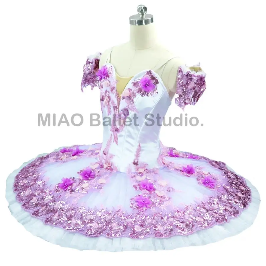 Tutú de baile de Ballet profesional para niñas, traje YAGP clásico de 11 capas, color blanco y morado, 001 B