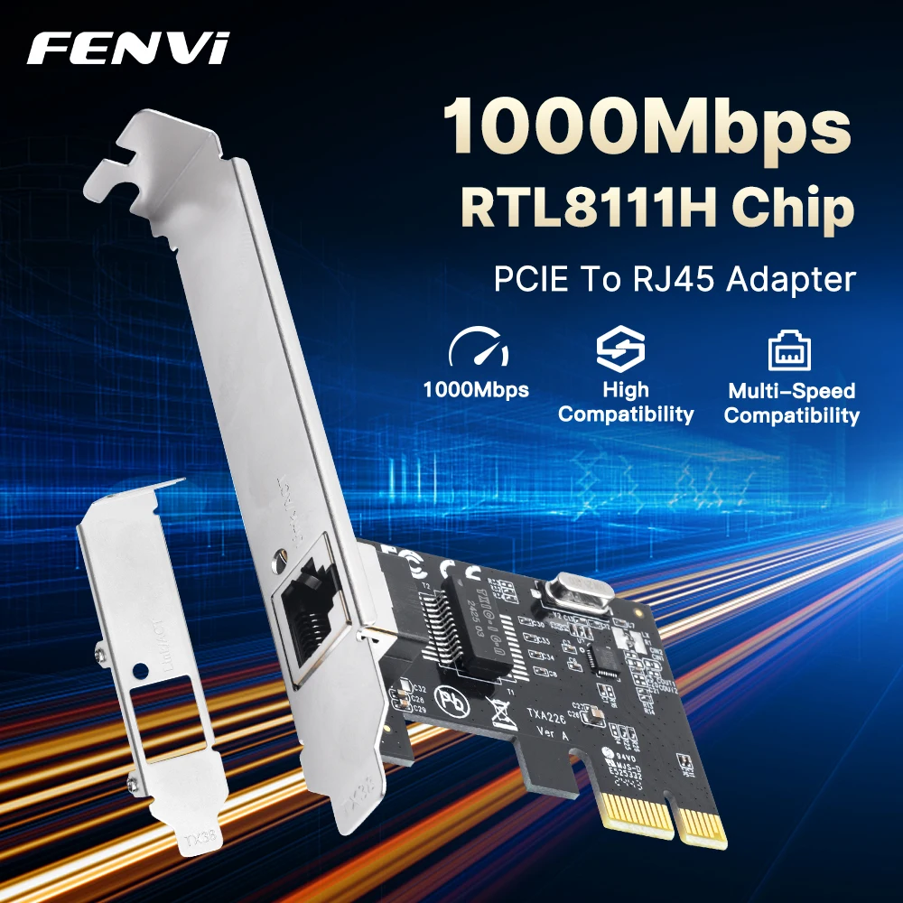 

FENVI 1000Mbps PCI-E To RJ45 Network Card RTL8111H Chip Gigabit Ethernet PCI Express Converter 10/100/1000Mbps X1 Adapter For PC