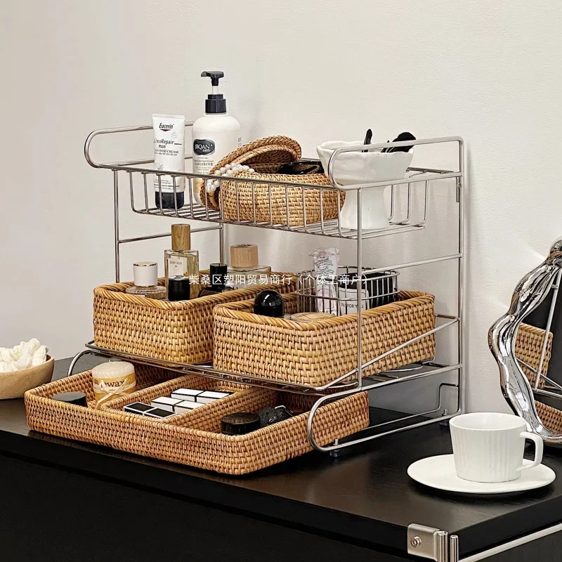 Multi-layer Skin Care Product Storage Rack Desktop Organization Light Luxury 304 Stainless Steel Storage Rack Makeup Storage