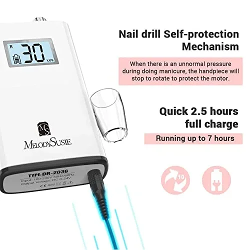 MelodySusie Professional Rechargeable 30000 rpm Nail Drill,SC320H Portable Electric nail lamp/Nail Polishing Machine