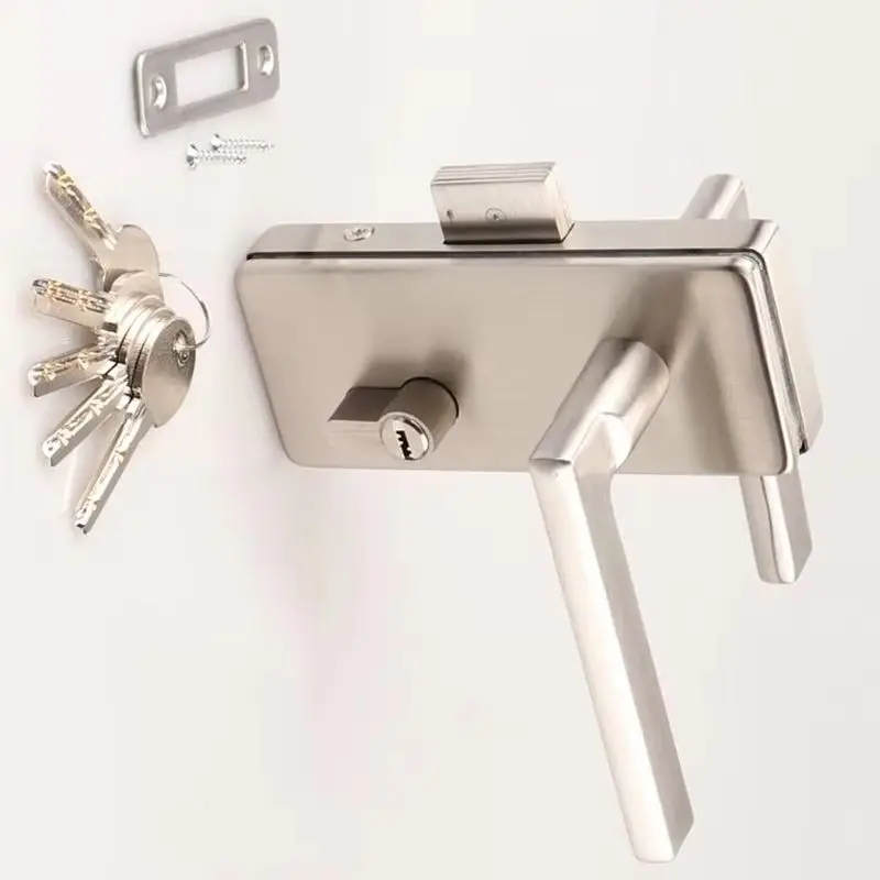 

1PCS Stainless Steel Glass Door Lock Shopping Mall Office Glass Door Handle Locks with 5 Keys for 10-12mm Glass Door Lever Lock