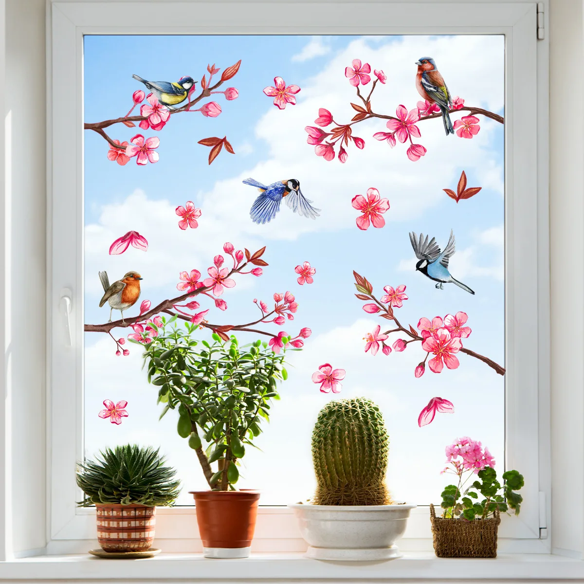 New peach tree branches flowers bird window sticker static sticker glass sticker home decoration stickers convenient and beautif